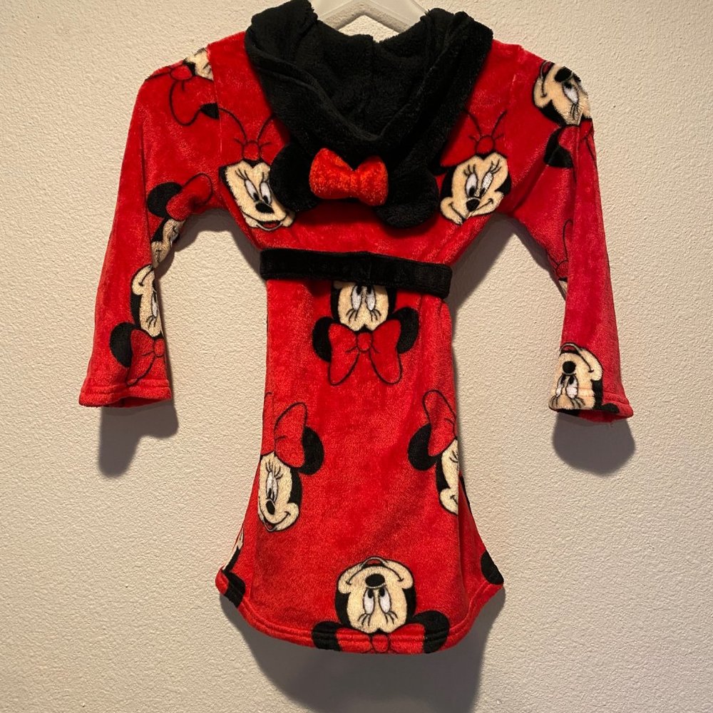 Disney Minnie Mouse Fleece Robe Youth Size 4/5 - Soft Plush Hooded Bathrobe
